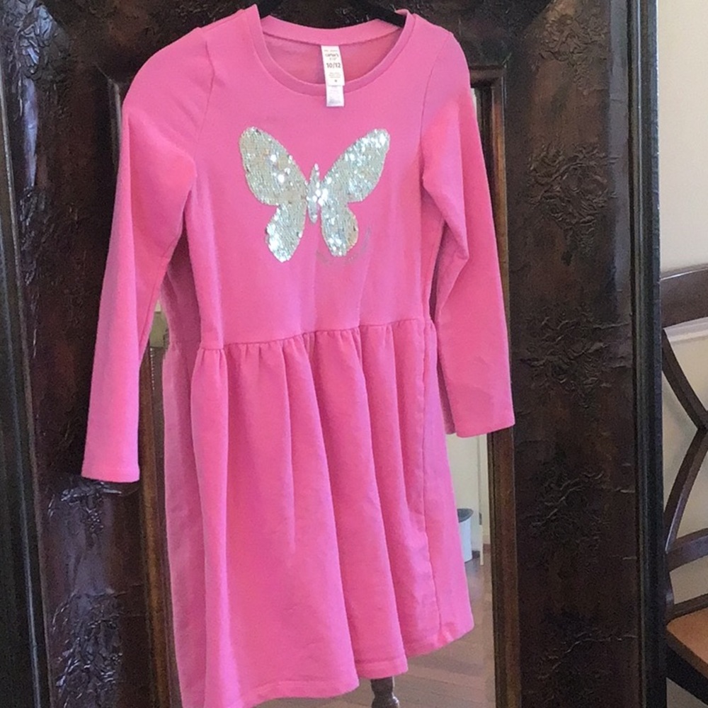 Girls pink sequined butterfly dress